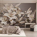 Wall murals White flowers with brown and white swirls