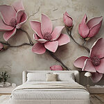 Wall murals Group of pink flowers on a white surface