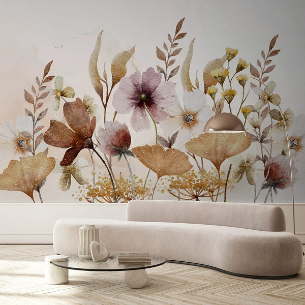 Wall murals Delicate blooms in soft watercolor hues (SKU: w02808) Wall murals Wall murals Delicate blooms in soft watercolor hues (SKU: w02808)
