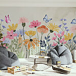 Wall murals Painting of flowers and butterflies
