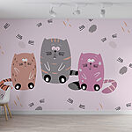 Wall murals Group of cats sitting on a pink surface