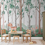 Wall murals Wallpaper with a forest of trees and animals
