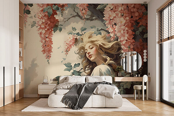 Wall murals Woman in a tree with flowers (SKU: w02795) Wall murals Wall murals Woman in a tree with flowers (SKU: w02795)
