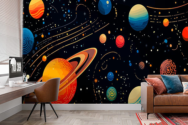 Colorful planets and stars Wall murals Colorful planets and stars