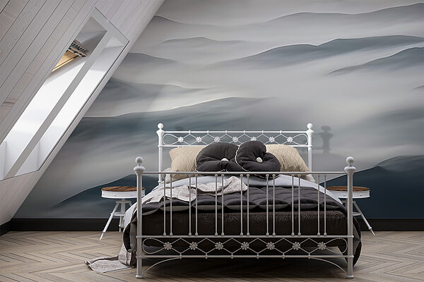 Wall murals Foggy landscape with hills