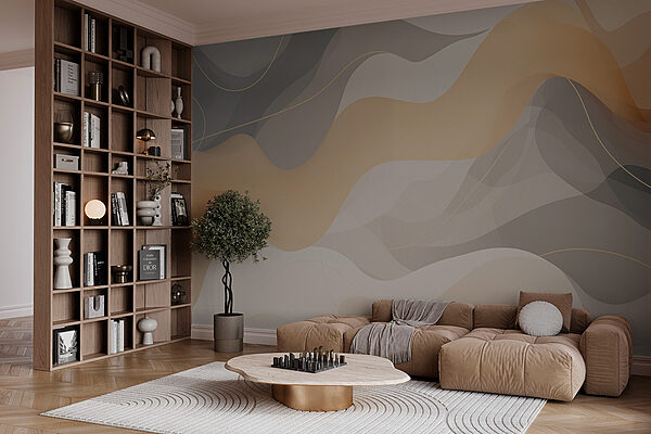 Wall murals White and grey background with wavy lines