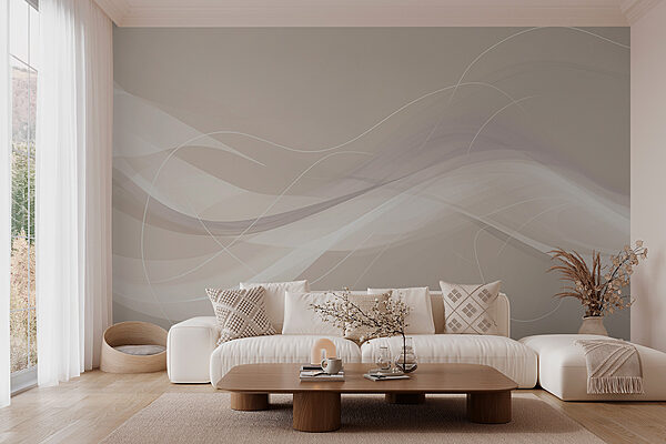 Wall murals White and gray wavy lines