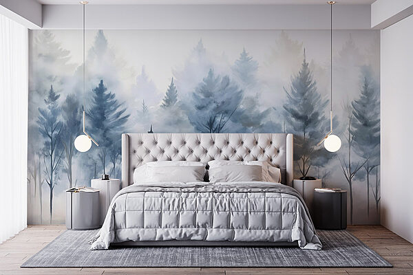 Group of trees in fog Wall murals Group of trees in fog