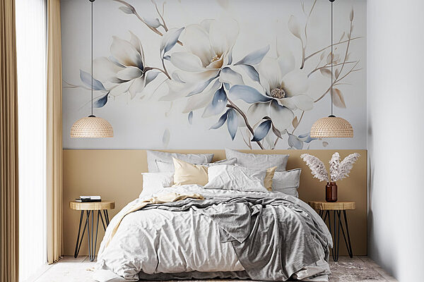 Painting of flowers on a white background Wall murals Painting of flowers on a white background