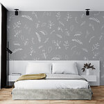 Wall murals Grey background with white flowers and leaves