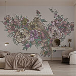 Wall murals Bird sitting on a bouquet of flowers