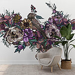 Wall murals Bird sitting on a bouquet of flowers