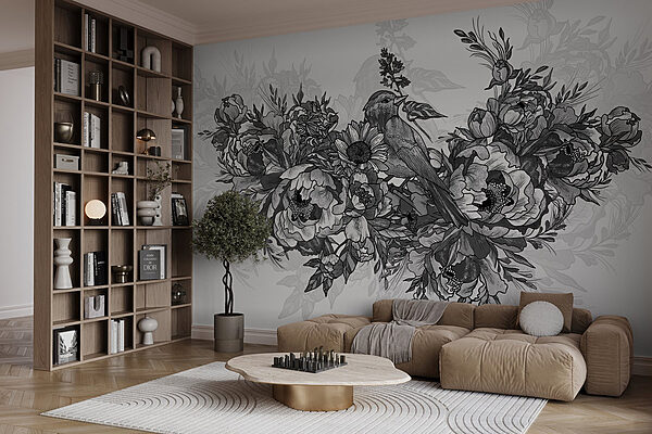 Wall murals Bird sitting on a flower (SKU: w02834) Wall murals Wall murals Bird sitting on a flower (SKU: w02834)
