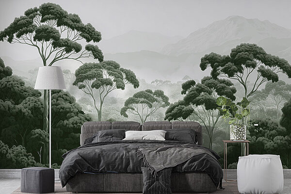 Wall mural Forest with trees and mountains in the background