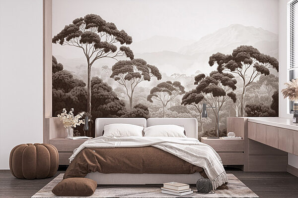 Wall mural Forest with trees and mountains in the background
