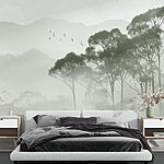 Wall murals Birds flying over trees