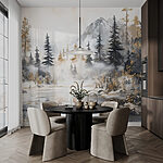 Wall mural Watercolor painting of a forest and mountains