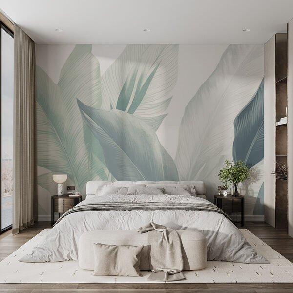 Wall mural Wall mural Lush leaves in soft pastel shades (SKU: w02854v2)