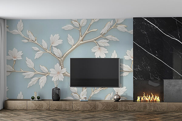 Tree with white leaves and flowers Wall murals Tree with white leaves and flowers