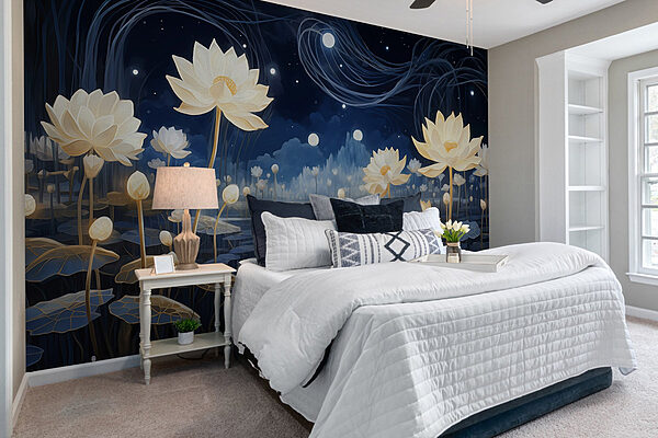 Painting of flowers in a pond Wall murals Painting of flowers in a pond