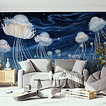 Wall murals Group of jellyfish under the night sky