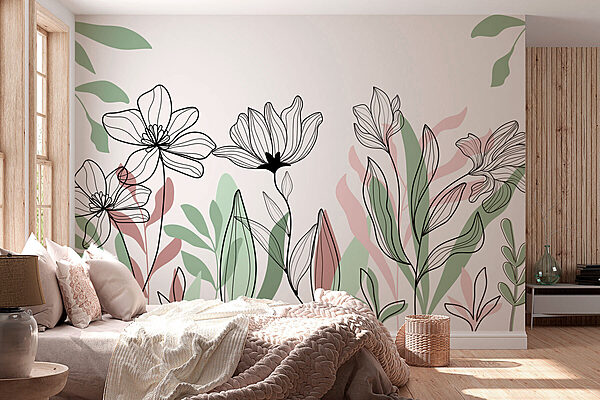 Line of flowers and leaves Wall murals Line of flowers and leaves