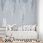 Wall murals White and blue leaves and butterflies