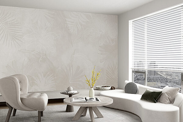 Wall mural Wall mural White floral pattern on a grey background (SKU: w02737v1)