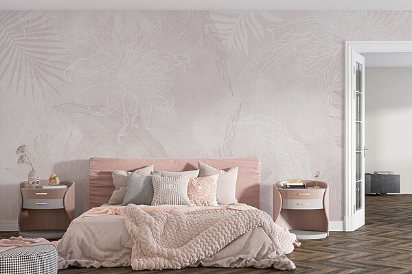 Wall mural White and pink floral pattern (SKU: w02737v4) Wall mural Wall mural White and pink floral pattern (SKU: w02737v4)