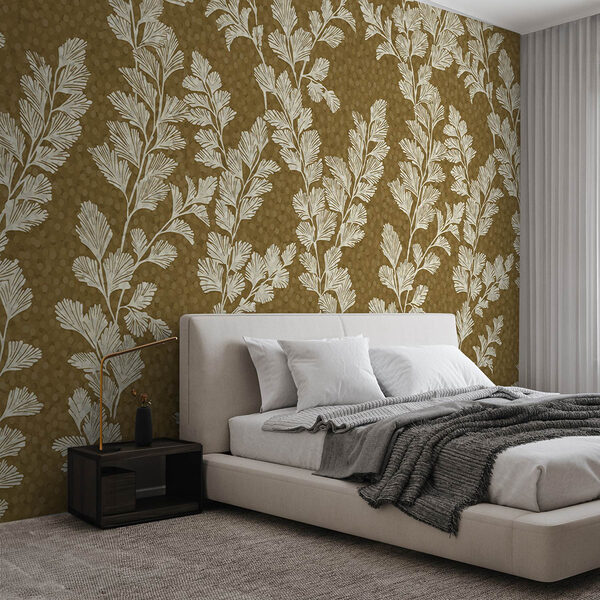 Wall murals Pattern of white leaves on a brown background
