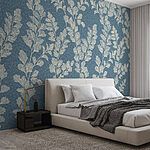 Wall murals Pattern of white leaves on a blue background