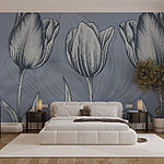Wall murals Line of flowers on a blue background