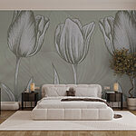 Wall murals Line of flowers on a green background