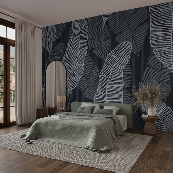 Wall murals Pattern of leaves on a dark background