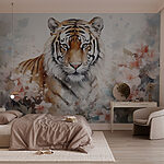 Wall murals Tiger in a flowery garden