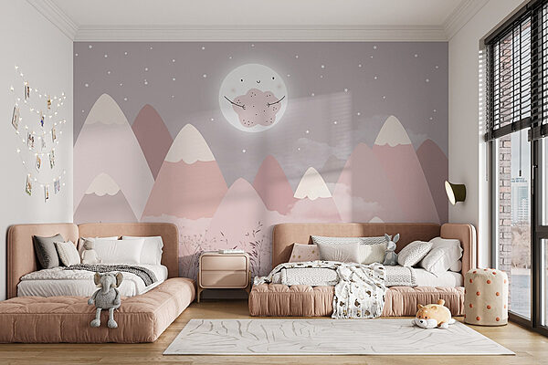 Landscape of mountains and the moon Wall murals Landscape of mountains and the moon