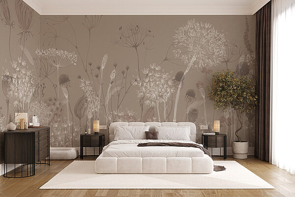 Wall mural Delicate blooms on a muted backdrop