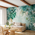 Wall murals Painting of green plants and flowers