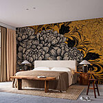 Wall murals Exquisite floral design in black and cream