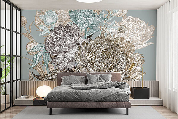 Wall murals Beautiful floral illustration in soft hues (SKU: w08663) Wall murals Wall murals Beautiful floral illustration in soft hues (SKU: w08663)