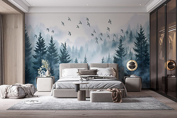 Birds flying over a forest Wall murals Birds flying over a forest