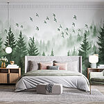 Wall murals Birds flying over a forest