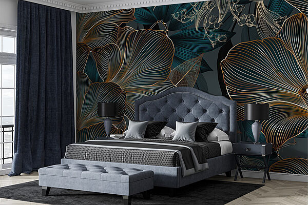 Elegant floral pattern with fine lines Wall murals Elegant floral pattern with fine lines