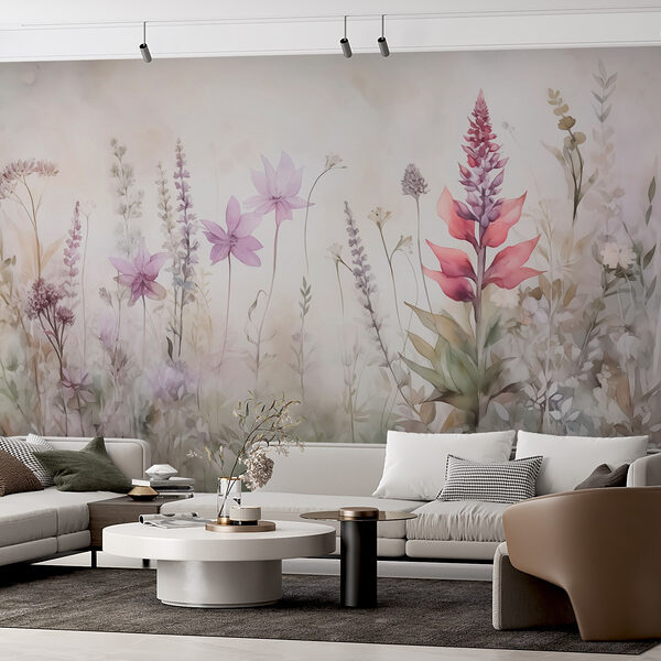 Painting of flowers in a field Wall murals Painting of flowers in a field
