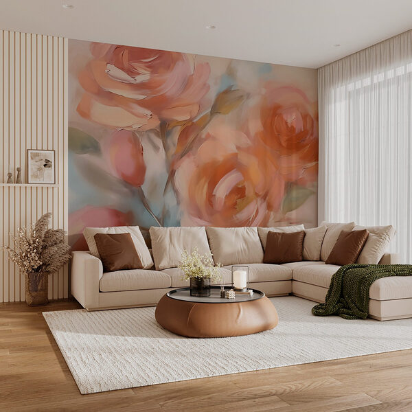 Painting of flowers on a white surface Wall murals Painting of flowers on a white surface