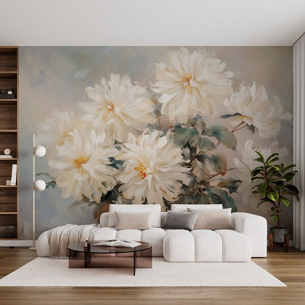 Wall murals Painting of white flowers