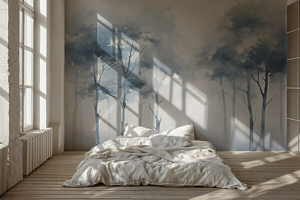 Wall murals Group of trees in a foggy forest