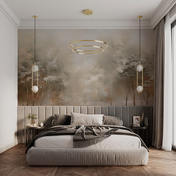 Wall murals Painting of trees in fog