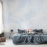 Wall murals White and blue background with white leaves