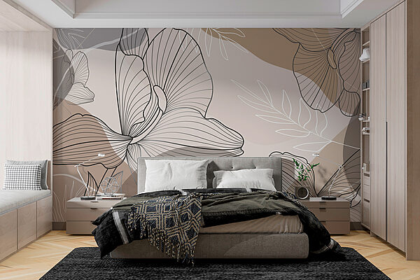 Elegant floral line art design Wall murals Elegant floral line art design
